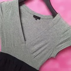 Mセオリースーパーセール品‼️切り替え半袖ワンピース　グレー紺¥6480↓