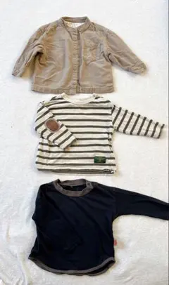長袖トップス90サイズ3点セット（ベージュ・ストライプ・黒）