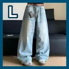 L ワイドデニム バギーデニム ブルー ワイドシルエット 激太 ストリート