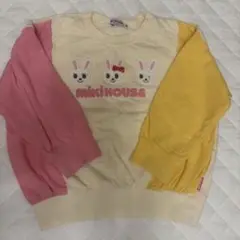 mikiHOUSE ウサギ刺繍 トレーナー左右バイカラー