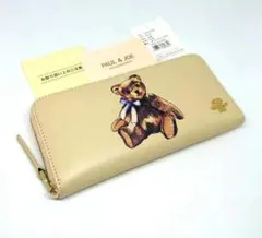 ♢未使用品 ポール＆ジョーアクセソワ ラウンドファスナー 長財布 ヌメ革 クマ