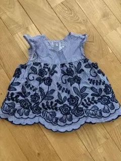 花柄刺繍付きストライプドレス