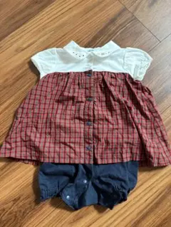familiar 赤と白のチェックロンパース