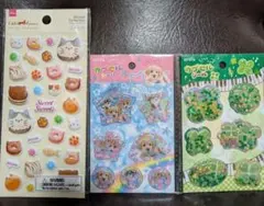 カプセルシール ぷくぷくシール 3枚セット ねこ 犬 クローバー