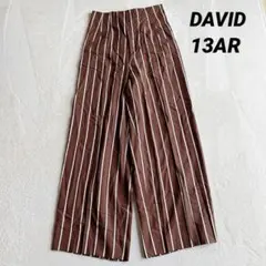 【DAVID】ハイウエスト ワイドパンツ (13AR) ストライプ リネン混 麻