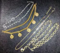 コインモチーフ付きチェーンアクセサリー ネックレス他 4種まとめ売り#102-1