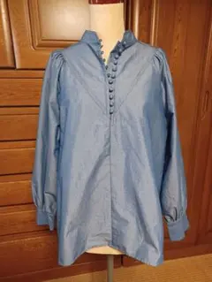 テチチTechichi ブラウスチュニックフリーサイズブルー光沢あり