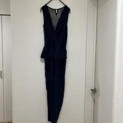 ネイビー ペプラムスタイル オールインワン