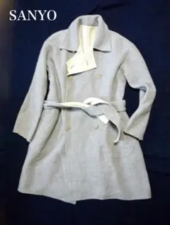 【美品】SANYO グレー ダブルフェイス ダブルブレスト コート