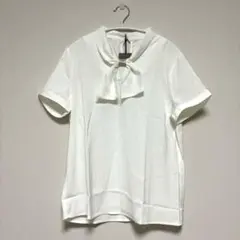 シフォン ブラウス ホワイト Lサイズ 半袖 リボン きれいめ 白 トップス