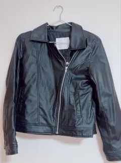 CECIL McBEE ブラックレザー風ライダースジャケット