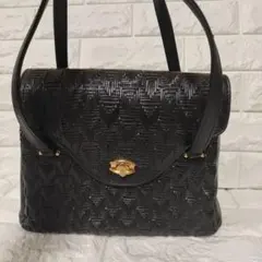 ブラック 編み込みデザイン ショルダーバッグ