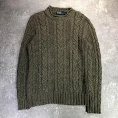 ポロラルフローレン　コットンリネンケーブルニット【S】カーキ　肉厚　ポニーなし