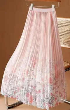 社交ダンス用　ゆるプリーツ3層シフォンスカート　淡いピンクに花柄