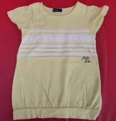 120cm べべ BEBE 女の子 肩リボン レース 半袖 ロングTシャツ