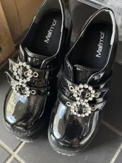 Mafmof 黒 ビジュー付きローファー