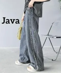 k0529 Java 配色×フリンジデザイン。サイドフリンジワイドデニム ブルーのサムネイル