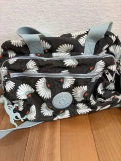 花柄ショルダーバッグ 中型 黒水色