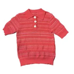 レッドピンク ニット半袖ポロシャツ