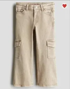 H＆M ベージュ ブーツカットカーゴデニムパンツ 120