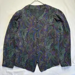 vintage ノーカラージャケット S ペイズリー ウール パフ袖 レトロ