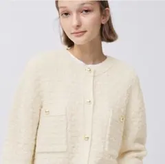 GU ジーユー　ダブルポケットニットジャケット　長袖　ツイード　Lサイズ