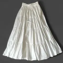 極美品 オブリ タフタティアードティアードスカート ロング丈 ホワイト
