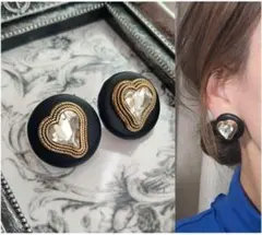 1088＊ブラック レザー ヴィンテージゴールド キラキラビジュー ハート