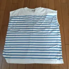 Samansa Mos2 ノースリーブTシャツ F 白/青ストライプ