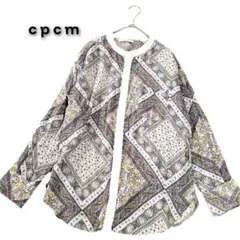 C P C M 配色バンドカラー総柄ブラウス F ダマスク柄 スカーフ柄