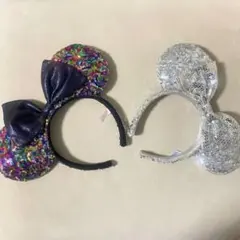 ディズニー　ミニーカチューシャ　スパンコール　レインボー　シルバー