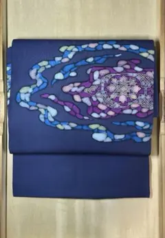 最終お値下げ！高級【手刺繍】　紫　白梅柄 　塩瀬　名古屋帯　正絹　美品 メルカリ