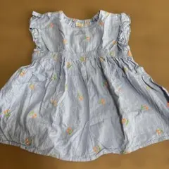 petit main 花柄刺繍 フリル袖 ブラウス