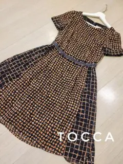 TOCCA 0 ネイビー チェック柄 半袖 洗えるワンピース オンワード樫山
