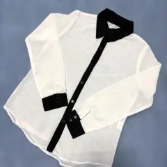 シースルー長袖シャツ ホワイト×ブラック