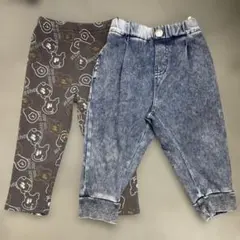 キッズ　デニム風パンツ　くま総柄パンツ　100のサムネイル