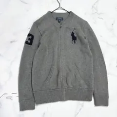 ✨美品✨ポロラルフローレン　現行　ジップアップセーター　グレー　ビックポニー