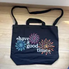 have a good time花火プリント トートバッグ 黒