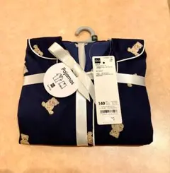 GU girls サテンパジャマ半袖&ショートパンツ　ベア　ネイビー　140