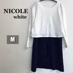【美品】NICOLE white ボーダー切り替えワンピース ホワイト Mのサムネイル