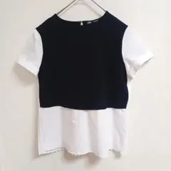 ZARA 半袖プリーツシャツ ブラック/ホワイト