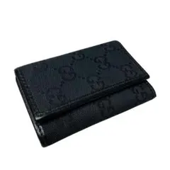 GUCCI GG レザー キャンバス キーケース ブラック