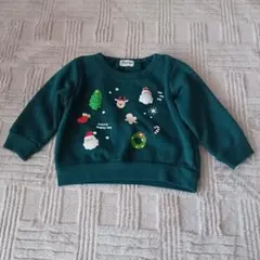 クリスマス柄 トレーナー 裏起毛 グリーン色 90