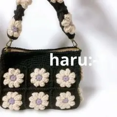 お花モチーフバッグ　Dカン付き毛糸バッグ　ハンドメイド　グラニーバッグ