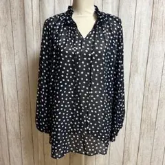 SHIPS シアー フリルネック ドット柄 ギャザーブラウス
