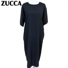 【美品】ZUCCA 五分袖ロングワンピースオーバーサイズ M 無地 ブラック