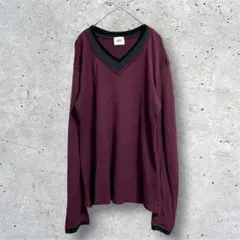 タケオキクチ　Vネック　重ね着風トップス　レイヤード　長袖　ボルドー　4