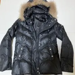 ブラックダウンジャケット 取外し可能ファー付きフード