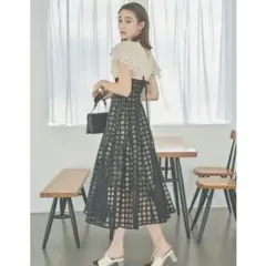 dazzlin シアーチェックコルセットワンピース オフホワイト