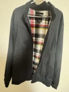 古着　黒 ノーカラージャケット チェック柄内側